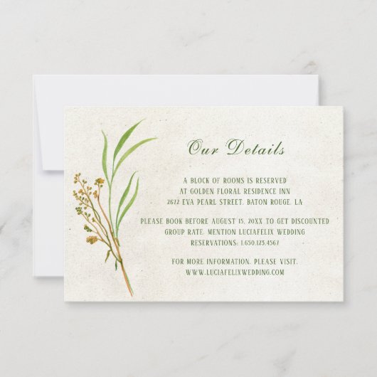 Cream Rustic Wedding Details Eintrittskarte RSVP Karte (Vorderseite)