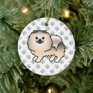 Cream Sable Pomeranian Süßer Cartoon-Hund & Pfoten Keramik Ornament