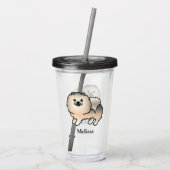 Cream Sable Spitz Cartoon Dog & Name Acryltrinkbecher (Rückseite)