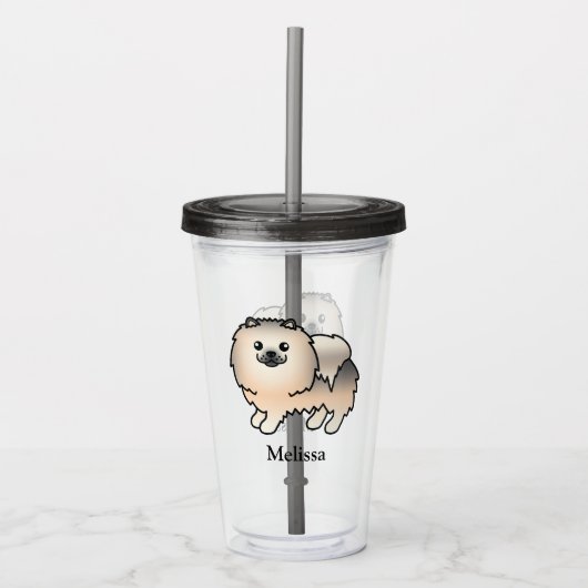 Cream Sable Spitz Cartoon Dog & Name Acryltrinkbecher (Vorderseite)