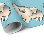 Cream Sable Spitz Dog Muster auf blau Geschenkpapier (Rolleneckpunkt)