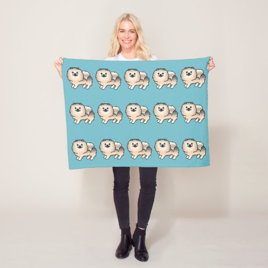 Cream Sable Spitz Hunde Muster auf blau Fleecedecke (Beispiel)