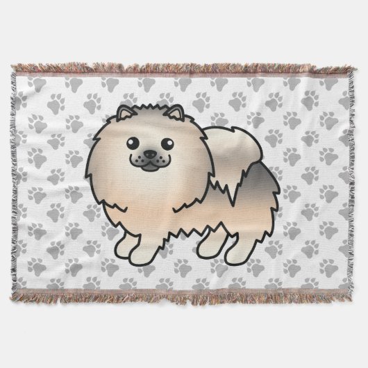 Cream Sable Spitz Niedlich Cartoon Dog & Paws Decke (Vorderseite)