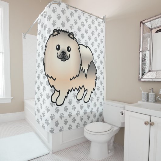 Cream Sable Spitz Niedlich Cartoon Dog & Paws Duschvorhang (Beispiel)