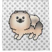 Cream Sable Spitz Niedlich Cartoon Dog & Paws Duschvorhang (Vorderseite)