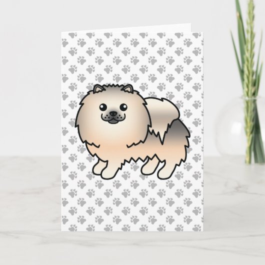 Cream Sable Spitz Niedlich Cartoon Dog & Paws Karte (Vorderseite)