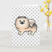 Cream Sable Spitz Niedlich Cartoon Dog & Paws Karte (Gelbe Blume)