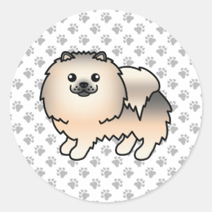 Cream Sable Spitz Niedlich Cartoon Dog & Paws Runder Aufkleber