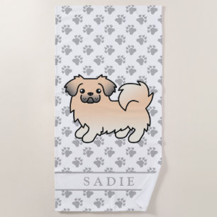 Cream Sable Tibetisch Spanischer Cartoon Dog & Nam Strandtuch