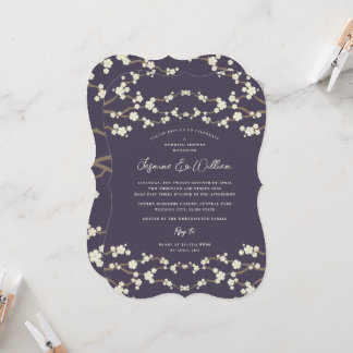 Cream Sakura Kirschblüten Lila Hochzeit Asiens Einladung
