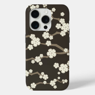 Cream Sakura Orientalisches Kirschblüten auf Braun iPhone 15 Pro Hülle