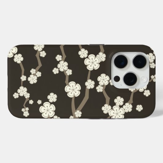 Cream Sakura Orientalisches Kirschblüten auf Braun Case-Mate iPhone Hülle (Rückseite (Horizontal))