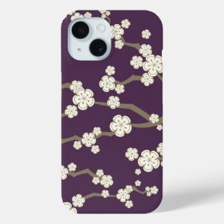 Cream Sakura Orientalisches Kirschblüten auf Lila iPhone 15 Hülle