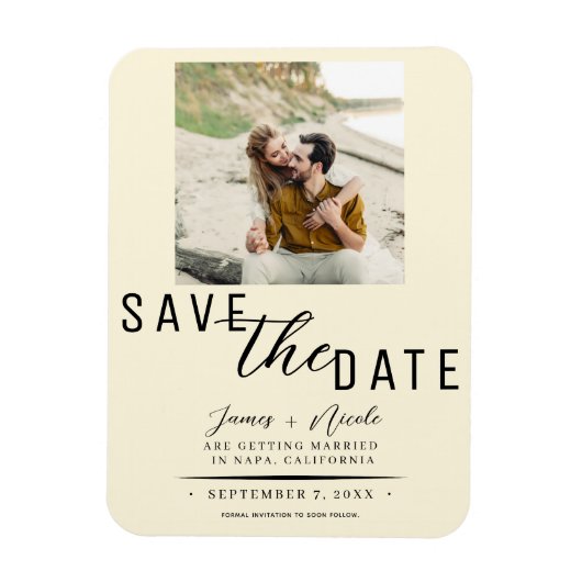 Cream Save the Date Foto Wedding Magnet (Vertikal)