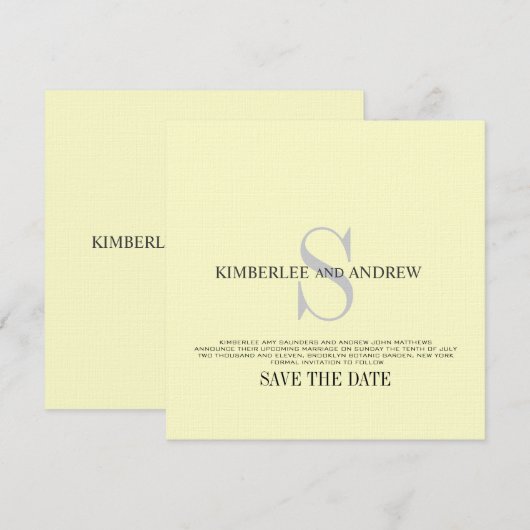 Cream Save the Date Monogram Wedding Ankündigung (Vorne/Hinten)