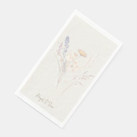 Cream Script Floral Wedding Serviette (Ecke)