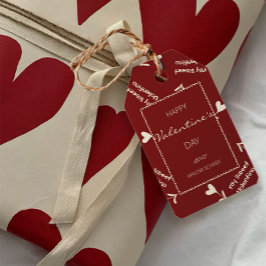 Cream Script Hearts on Burgundy– Valentine pattern Geschenkanhänger