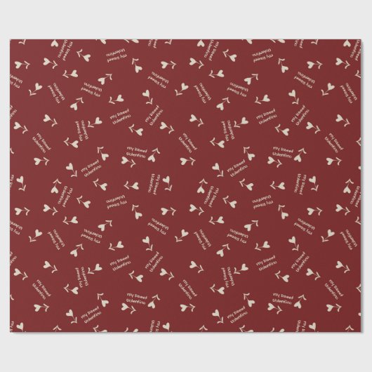 Cream Script Hearts on Burgundy– Valentine pattern Geschenkpapier (Flach)