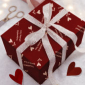 Cream Script Hearts on Burgundy– Valentine pattern Geschenkpapier