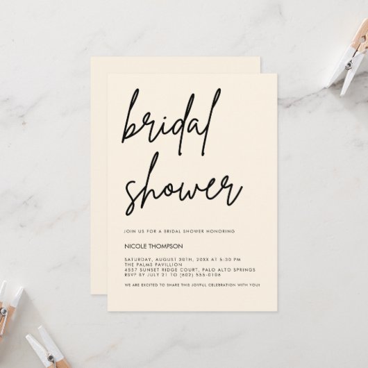 Cream Script Modern Bridal Shower Invitation Einladung (Vorderseite/Rückseite Beispiel)