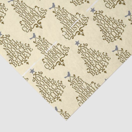 Cream Script Tree Muster festlich Seidenpapier (Detail)