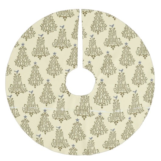 Cream Scripting Tree Pattern Urlaub Polyester Weihnachtsbaumdecke (Vorderseite)