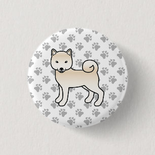 Cream Shiba Inu Niedlich Cartoon Dog & Paws Button