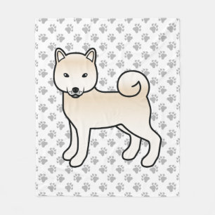 Cream Shiba Inu Niedlicher Cartoon Hund und Paws Fleecedecke