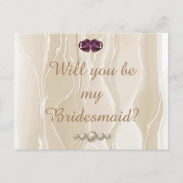 Cream Silk & Heart Gems Bridesmaid Postkarte
