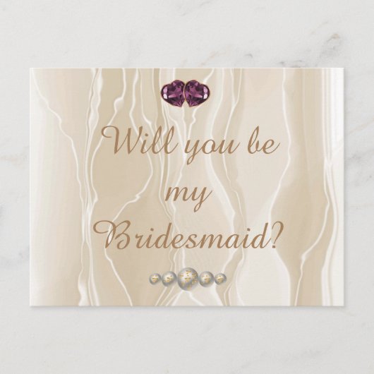 Cream Silk & Heart Gems Bridesmaid Postkarte (Vorderseite)