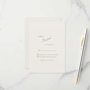 Cream Simple Modern Gold Text Wedding RSVP