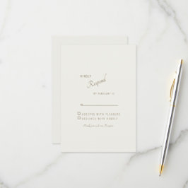 Cream Simple Modern Gold Text Wedding RSVP Karte