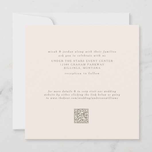 Cream Sleek & Simple Modern Square Wedding Einladung (Rückseite)