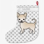 Cream Smooth Coat Chihuahua Cartoon Dog & Name Großer Weihnachtsstrumpf (Rückseite)