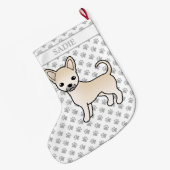 Cream Smooth Coat Chihuahua Cartoon Dog & Name Großer Weihnachtsstrumpf (Rückseite (Hängend))