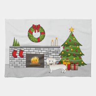 Cream Smooth Coat Dachshund im Weihnachtszimmer Geschirrtuch