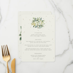 Cream Snowberry + Eucalyptus 3-Kurse Hochzeit Menükarte