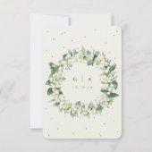 Cream Snowberry+Eucalyptus Bouquet Winter Wedding RSVP Karte (Rückseite)