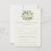 Cream Snowberry+Eucalyptus Bouquet Winter Wedding RSVP Karte (Vorderseite)