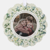 Cream Snowberry+Eucalyptus Christmas Wreath Photo Ornament Karte (Vorderseite)