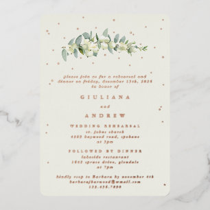 Cream Snowberry + Eucalyptus Hochzeitsprobe Folieneinladung