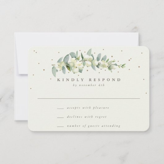 Cream Snowberry+Eucalyptus Stem Winter Wedding RSVP Karte (Vorderseite)