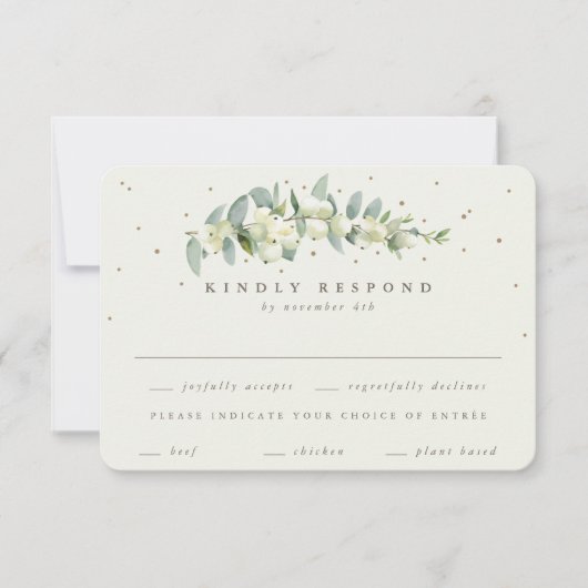 Cream Snowberry+Eucalyptus Stem Winter Wedding RSVP Karte (Vorderseite)