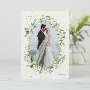 Cream Snowberry+Eucalyptus Wedding Foto Dankeskarte