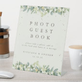 Cream Snowberry+Eucalyptus Wedding Foto GuestBook Sockelschild (In Situ)