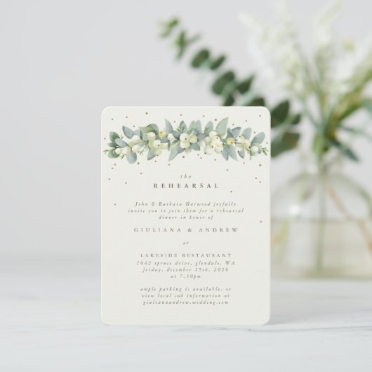 Cream Snowberry+Eucalyptus Wedding Probe Begleitkarte (Stehend Vorderseite)