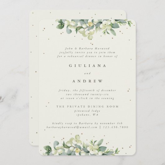 Cream Snowberry+Eucalyptus Wedding Probe Einladung (Vorne/Hinten)