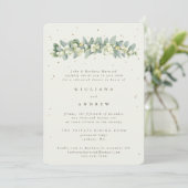 Cream Snowberry+Eucalyptus Wedding Probe Einladung (Stehend Vorderseite)