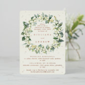 Cream Snowberry+Eucalyptus Wedding Probe Folieneinladung (Stehend vorne)