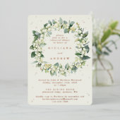 Cream Snowberry+Eucalyptus Wedding Probe Folieneinladung (Stehend vorne)